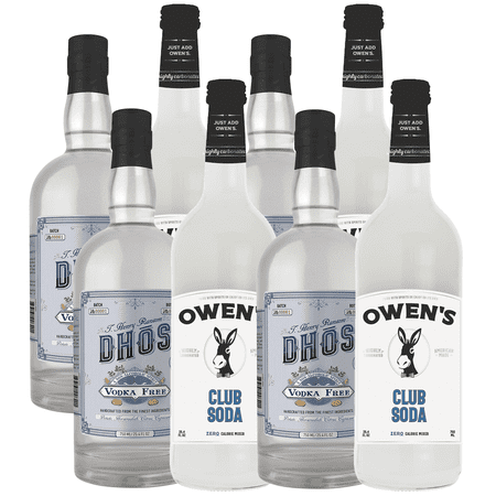 Dhōs Handcrafted Non-Alcoholic Vodka 4 Pack 750 ML Bottle w 4 Pack Owen’s Mixers Club Soda 750 ML Bottle - Keto-Friendly, Zero Sugar, Zero Calories, Zero Proof - Perfect for Mocktails - A