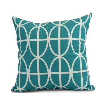 Simply Daisy, 16" x 16" Ovals and Stripes , Geometric Print Outdoor Pillow, Blue