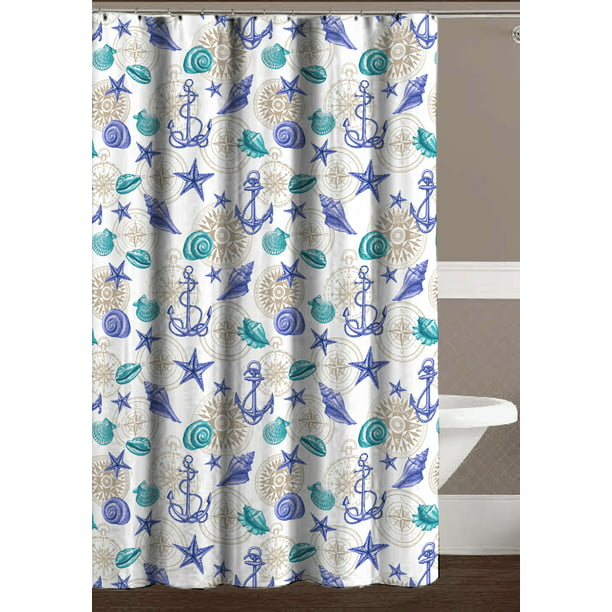 Nautical Ocean Blue Purple Gray Shower, Nautical Themed Bathroom Shower Curtains