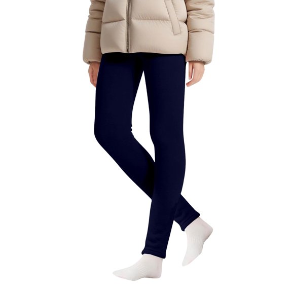 Resicozy Girls' Fleece Leggings, Elastic Stretch Waistband Warm Pants For Kids Thick Soft Fabric, Versatile Daily Sports Wear 2-15 Years Navy 150
