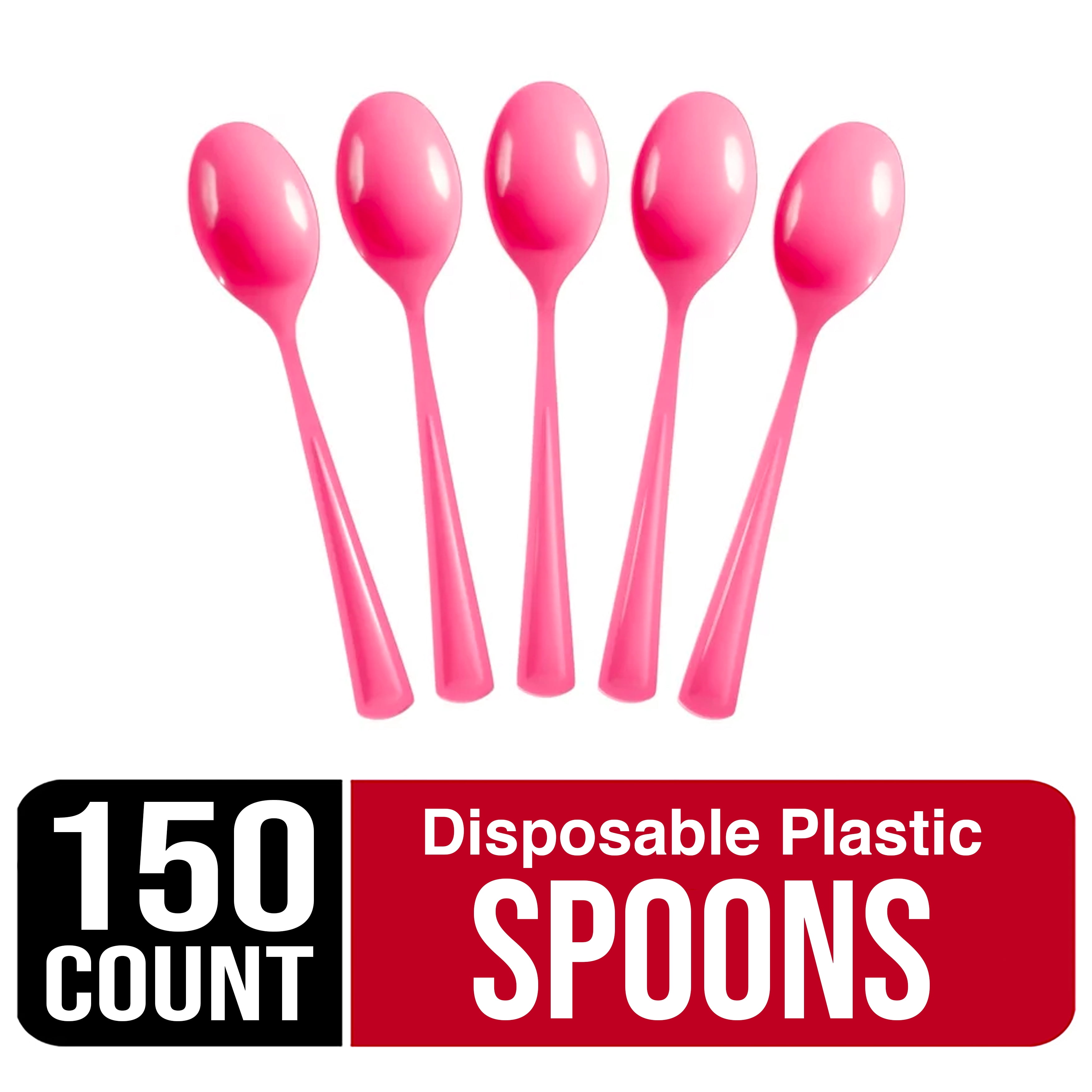 Exquisite Cerise Disposable Spoons - Hot Pink Plastic Spoons - 150 Count