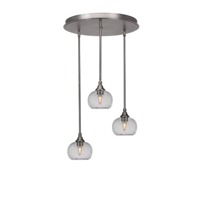 Empire 3 Light Cluster Pendalier In Brushed Nickel Finish With 7" Clear Bubble Glass