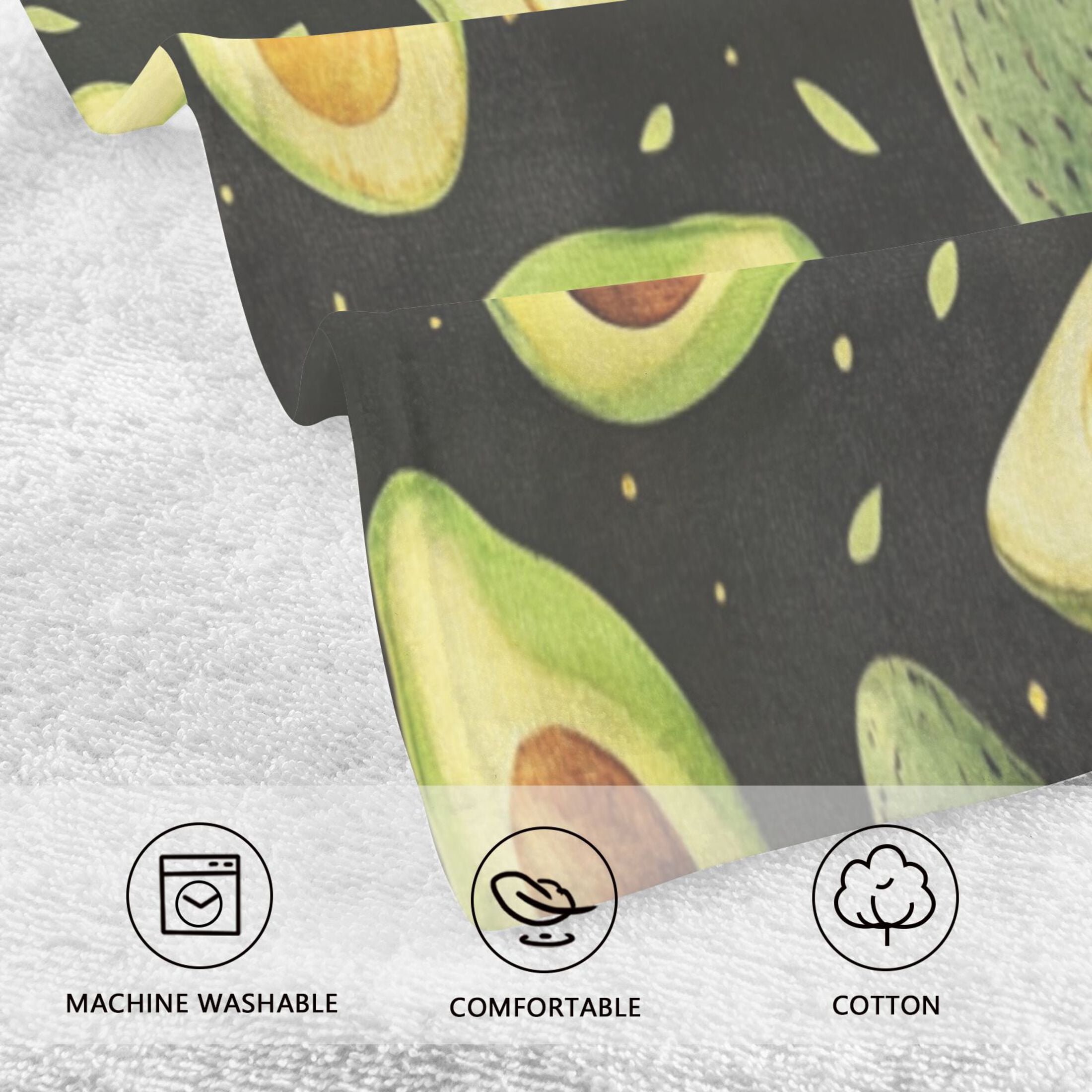 Cotton Towel Two-Piece 16x28 Inch One Sizex2 Face Towel Set Towel Set Cotton Hand Bath Towel Bathroom Beach Avocado on Black Background