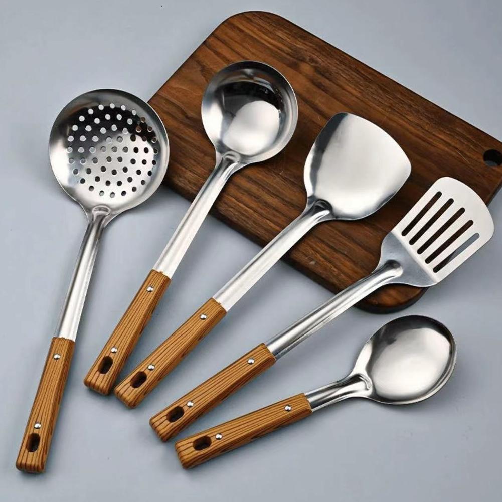 QHUDLV Wok Spatula,Slotted Spatulas,Ladle,Skimmer Ladle Tool Set, Stainless Steel Kitchen Utensils Set, Mirror Polished Stainless Steel Cooking Utensils