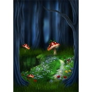 ABPHOTO 5x7ft Photography Backdrop Fairytale Forest Green Grass Red Mushroom Dark Trees Backdrops for Photo Shoots Lovers Party Game Adult Kids Baby