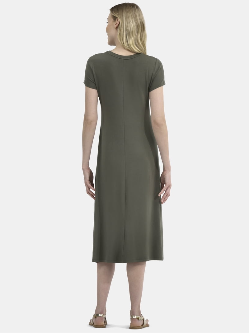 Time and Tru Women's Midi Fit and Flare Dress Sizes XS-XXXL, Breathable Knit Fabric, Short Sleeve, Pullover Style - Walmart.com Time and Tru Women's Midi Fit and Flare Dress Sizes XS-XXXL, Breathable Knit Fabric, Short Sleeve, Pullover Style - Walmart.com