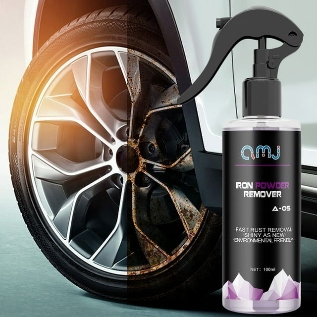 Polvo de hierro y spray removedor de óxido para ruedas de coche - Limpiador y pulidor de metales multiusos - Botella de 100 ml