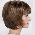 thumbnail image 3 of Señora de Mediana Edad con Cabello Corto Lacio Castaño gradual Peluca de Malla de Rosa de Fibra Sintética, 3 of 9