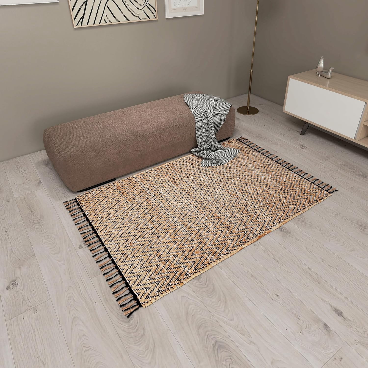 Eco Crave Handmade Jute Area Rug 3x5 ft – Brown & Black Leher Pattern Natural Hand-Woven Low Pile Non-Slip High Traffic Area Floor Rug for Indoor Outdoor, Farmhouse Boho Area Rug, 36x60 Inche