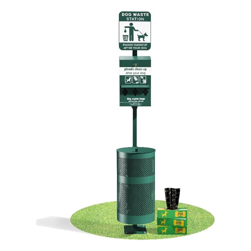 Pemberly Row Pet Waste Station with Roll Bag Dispenser and Trash Can with Lid