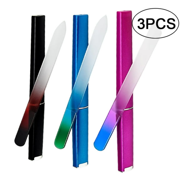 3 PCS Glass Nail File Set with Hard Case Professional Manicure Tools Gentle Precision Files for Smooth Nails