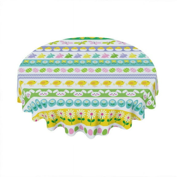 Eveokoki Easter Round Tablecloth 60 inch Diameter Easter Pattern Table Cloths Spill Proof Wrinkle Table Cloth for Kitchen Dining Decoration Holiday Parties