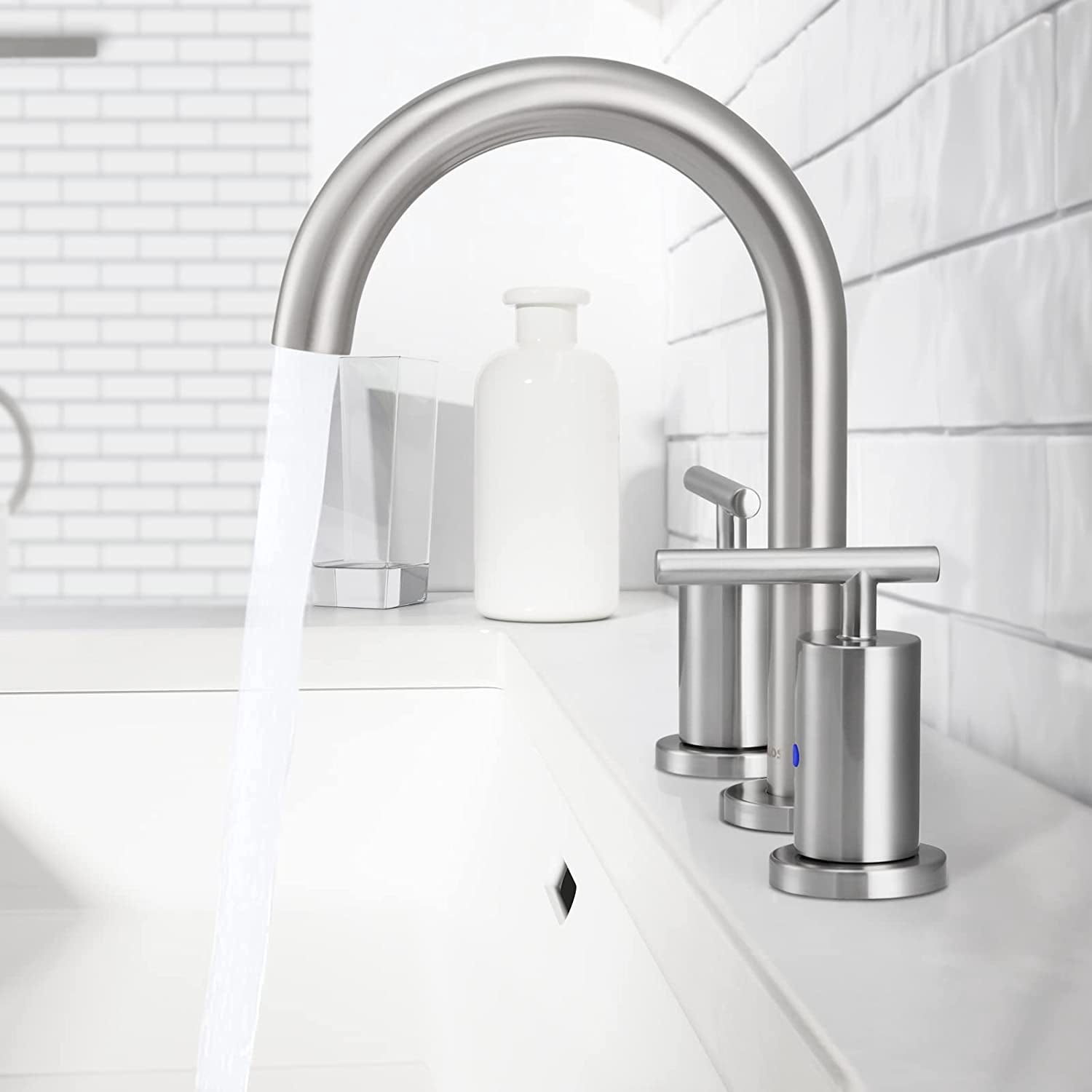 PARLOS 2-Handle Widespread 8 inch Bathroom Sink Faucet 3 Hole with cUPC Faucet Supply Lines, Brushed Nickel