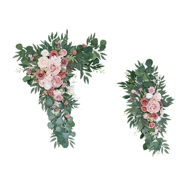 2 piezas de flores de arco de boda, letrero de bienvenida, decoración moderna con hojas , flores artificiales para adorno de pared y ventana de Rosa