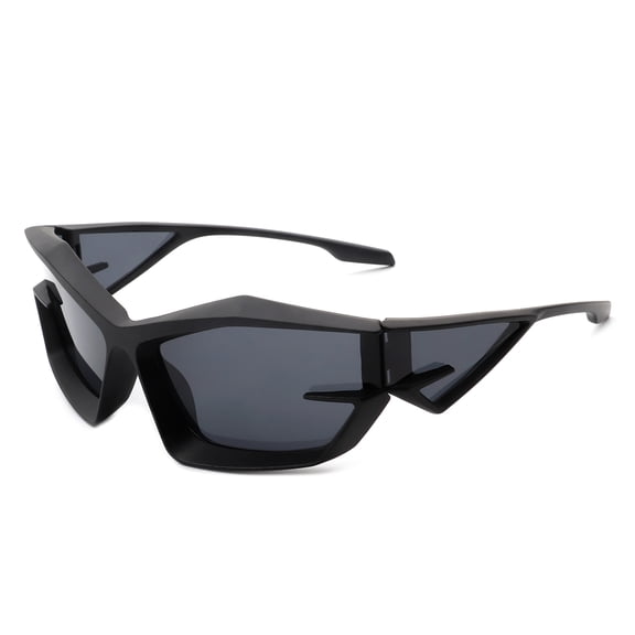 Black Irregular Frame Sunglasses - Dark Lens UV Protection Edgy Stylish Eyewear