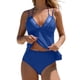 thumbnail image 3 of TaTaai Women‘s 2026 Tankini Swimsuit Set Mesh Patchwork Back Adjustable Tie Shoulder Straps Round Neck Solid Color Full Coverage High Waisted Shorts Polyester Spandex Summer Beach Party Gift, 3 of 9