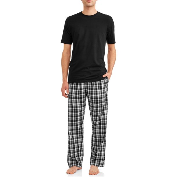 Hanes Men's and Big Men's Short Sleeve Knit Sleep Top with Woven Pajama