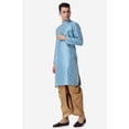 thumbnail image 3 of Royal Kurta Jacquard Silk Printed Firozi Kurta Bronze Dhoti Set for Men, 3 of 7
