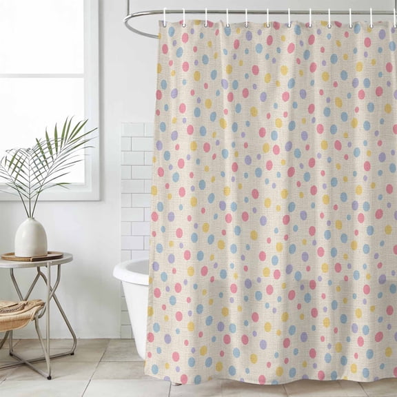 Colorful Polka Dot Shower Curtain Set, Waterproof Shower Curtains for Bathroom, Vintage Minimalist Geometric Beige Washable Fabric Cloth Bath Curtain for Bathtub Decoration with Hooks 48x72 Inches