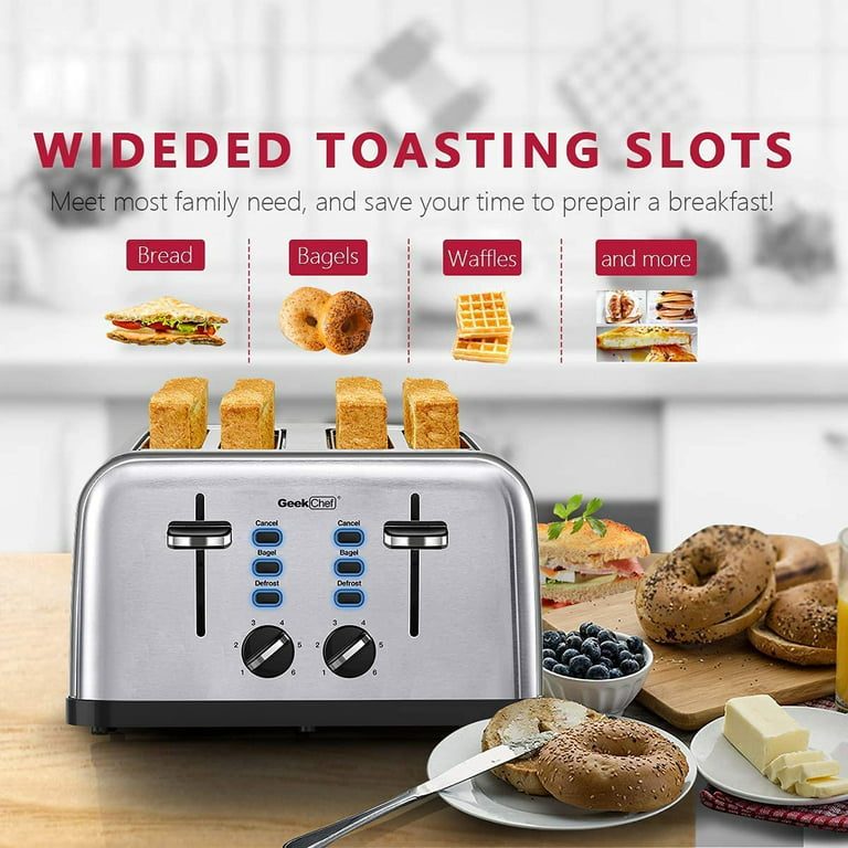 Dropship (Don't Sell On ) Toaster 4 Slices, Geek Chef Stainless Steel  Extra-wide Slot Toaster, Dual Control Panel With Bagel/defrost/cancel  Function, 6 Shade Settings For Baking Bread RT to Sell Online at