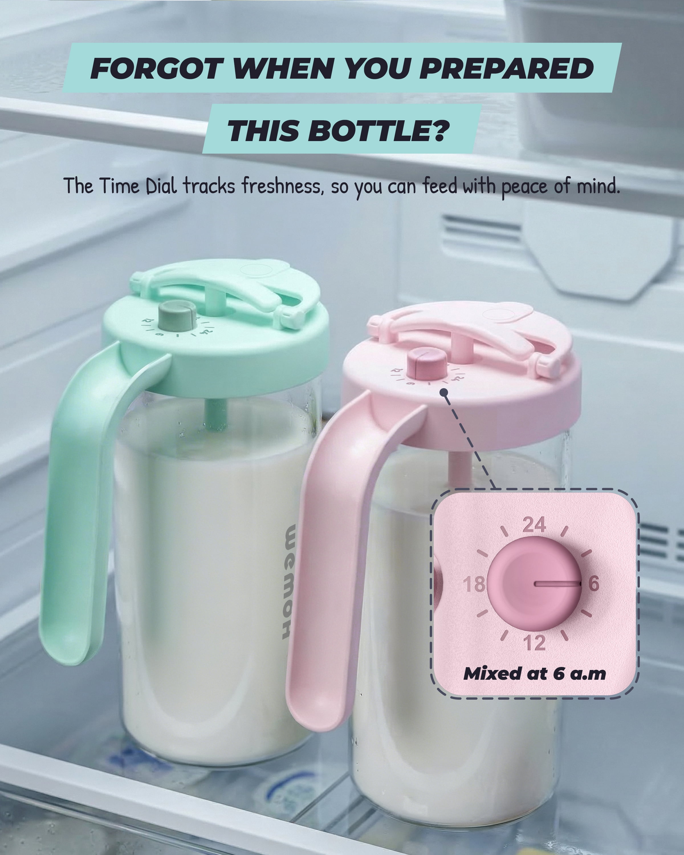 Borosilicate Glass Formula Mixing Pitcher with Time Dial, 32oz True Capacity BPA-Free Baby Bottle Mixer, Dishwasher-Safe Breastmilk Pitcher for Pitcher Method, Overnight Feeding & Twins