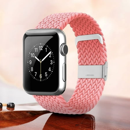 Women Adjustable Apple Watch Band Nylon Braided 38/40mm Watch Strap Replacement for iWatch, Pink
