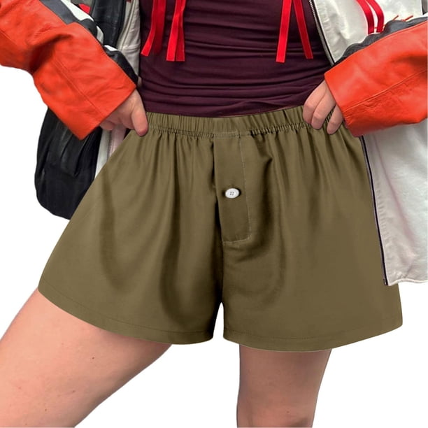 MKLEKYY Pantalones Cortos para Mujer, Bonitos, Suaves, Elásticos, de Cintura Baja, con Estampado A Cuadros y Botones En La Parte Delantera, para Pijama, Ropa de Dormir