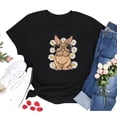 thumbnail image 2 of Hauts d'Été Grande Taille pour Femmes, T-shirt Imprimé Lapin Col Rond, Blouse Décontractée à Manches Courtes, Col en V, en Solde, 2 of 4