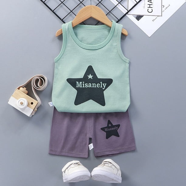Conjunto de 2 piezas para niños, Camiseta de algodón, pantalones cortos, ropa para niños, trajes sin mangas qym unisex