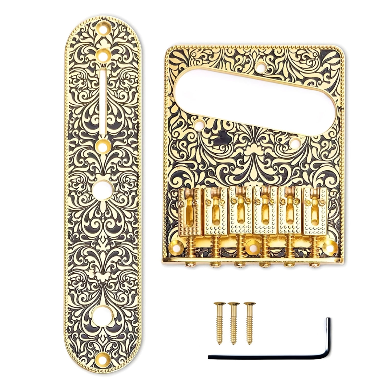 Electric Guitar Engraved Bridge Control Plate Set 6 String Roller Saddles Bridge and Control Plate Instrument Parts