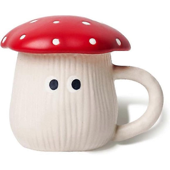 Cute Mushroom Mug With Lid,handmade Glaze Umbrella Cover & Eyes,safety Matt Ceramic Milk Mugs,12oz Amanita Muscaria Tea Cup.