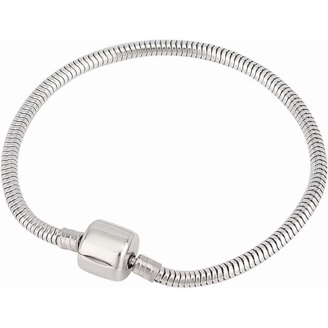 1 Pulsera de dijes europeos de acero inoxidable con cadena de serpiente y cierre de barril para mujer. Compatible con dijes de estilo europeo. 7,1 pulgadas.