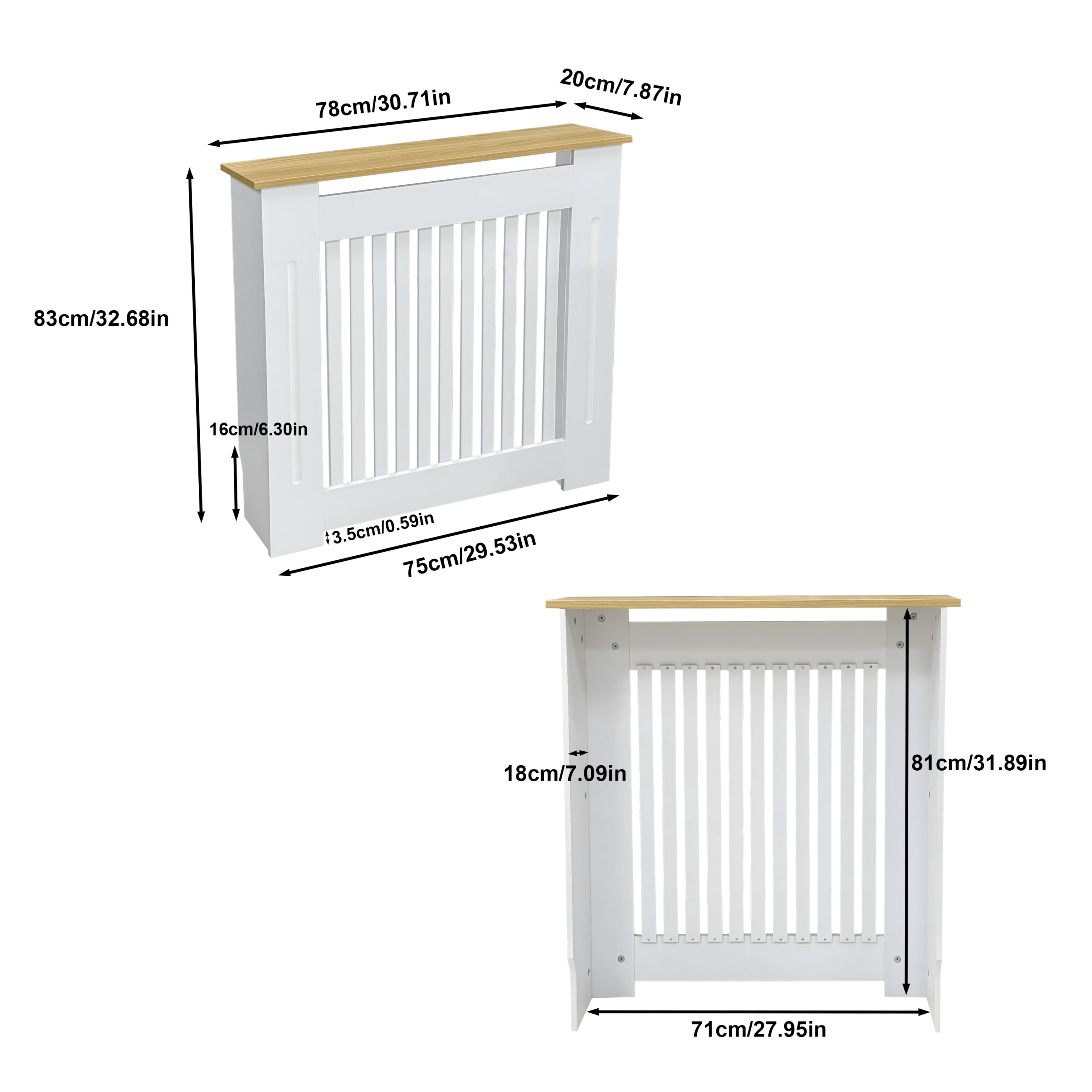 LUVODI 83cm High Modern Slatted Vertical White Radiator Cover with MDF Wood Top, Wood Grill Shelf