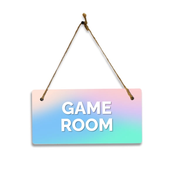 Game Room (Pastel Gradient) 5x10 Hanging Plus Wall or Door Sign | Rustic Twine | Range of Vibrant Decor Styles | Room Signs For Home and Business