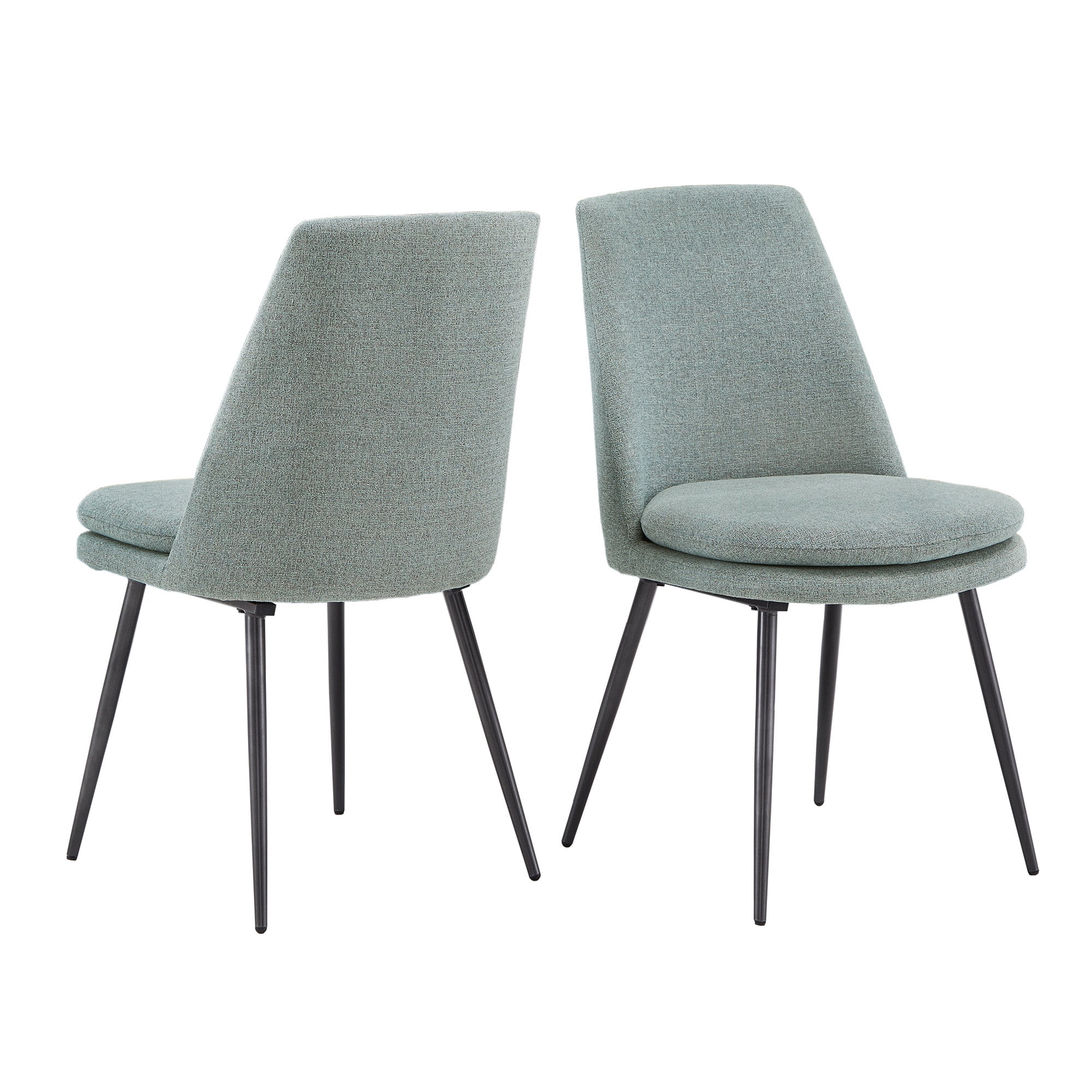 Weston Home Aurthur Upholstered Dining Chairs, Set of 2, Pale Blue Chenille, Black Legs