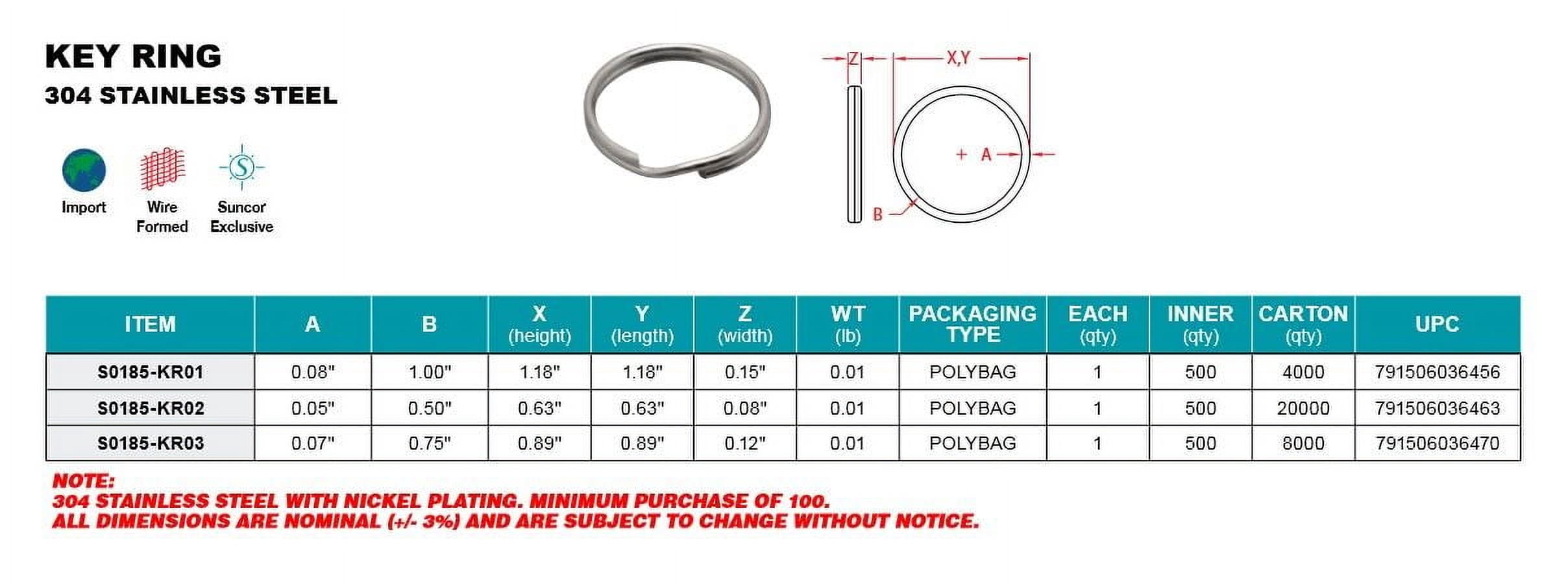 100 PACK OF 304 STAINLESS STEEL KEY RING 0.08" (S0185-KR01)
