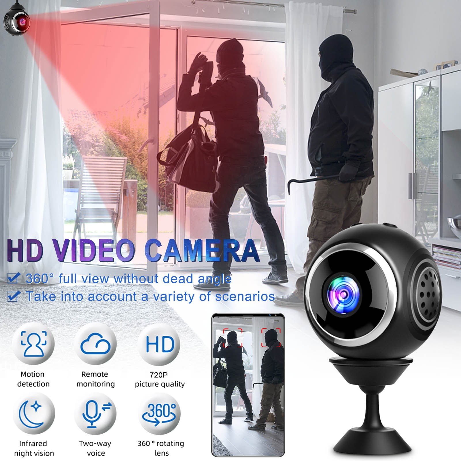 VALSEEL Mini 720P Wireless WiFi Camera with Live Video Home Security Surveillance Cam with Motion Detection Night Vision APP Control for Indoor Outdoor Car Cam on Clearance