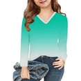 thumbnail image 4 of Avrntaa Girls V Neck Fall Tops Long Sleeve Ombre Loose T-Shirt Lightweight Going Out Tees, 4 of 8