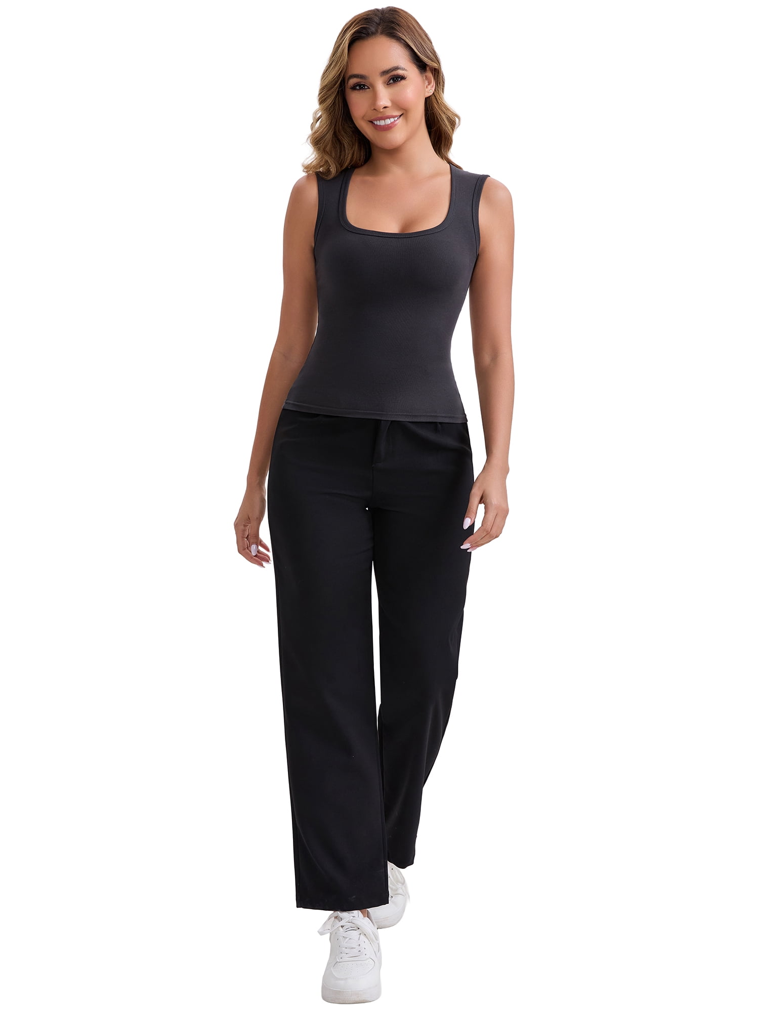 DARING DIVA Women's Wide Straps Square Neck Camisole Slimming Undershirt XXL Dark Gray