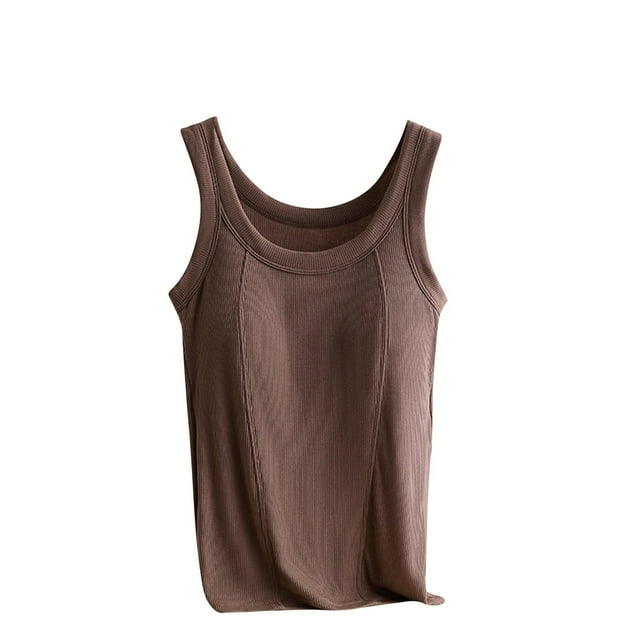 Chbgutlmr Débardeurs avec Soutien-Gorge Intégré pour Femmes Col Ras du Cou Doux Confortable Basique Ajusté Décontracté Extensible Débardeurs