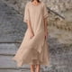 thumbnail image 2 of Vestido informal de manga corta y cuello redondo liso para mujer: doble capa con abertura, corte holgado, para el día a día, fiestas y ocasiones elegantes, 2 of 8