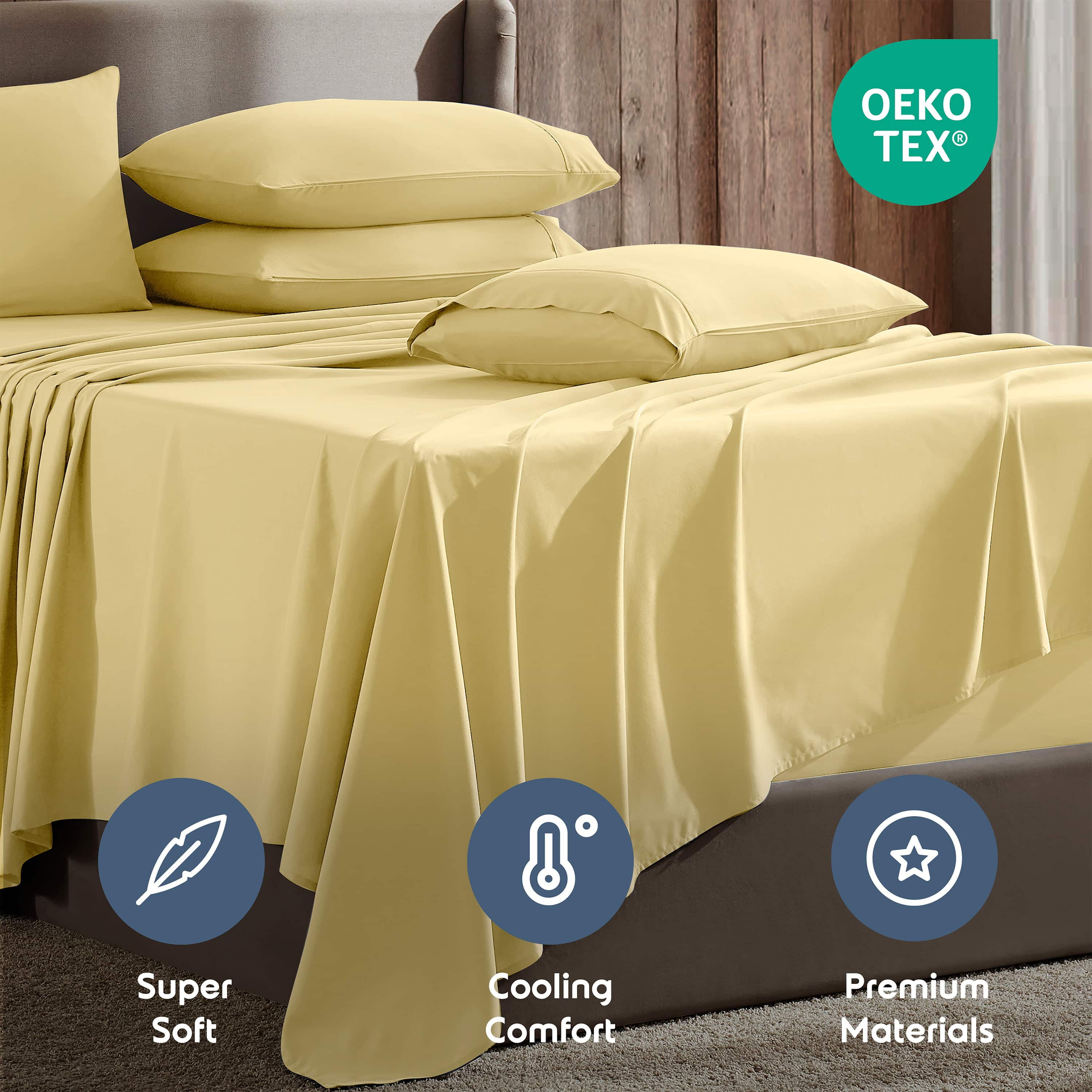 LammaLoe Extra Deep Pocket Full Size Sheets set, Fits 18"-24" Mattress, 6 Piece Soft Microfiber Bed Sheet Sets, Mellow Yellow