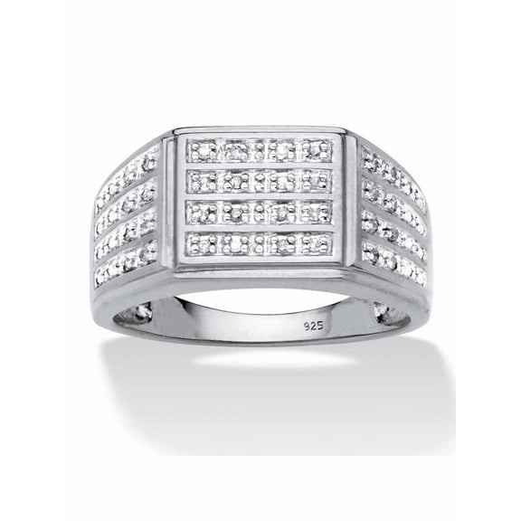 PalmBeach Jewelry Men's Pave Diamond Multi-Row Grid Ring 1/6 TCW in 18k Gold-Plated or Platinum-Plated Sterling Silver
