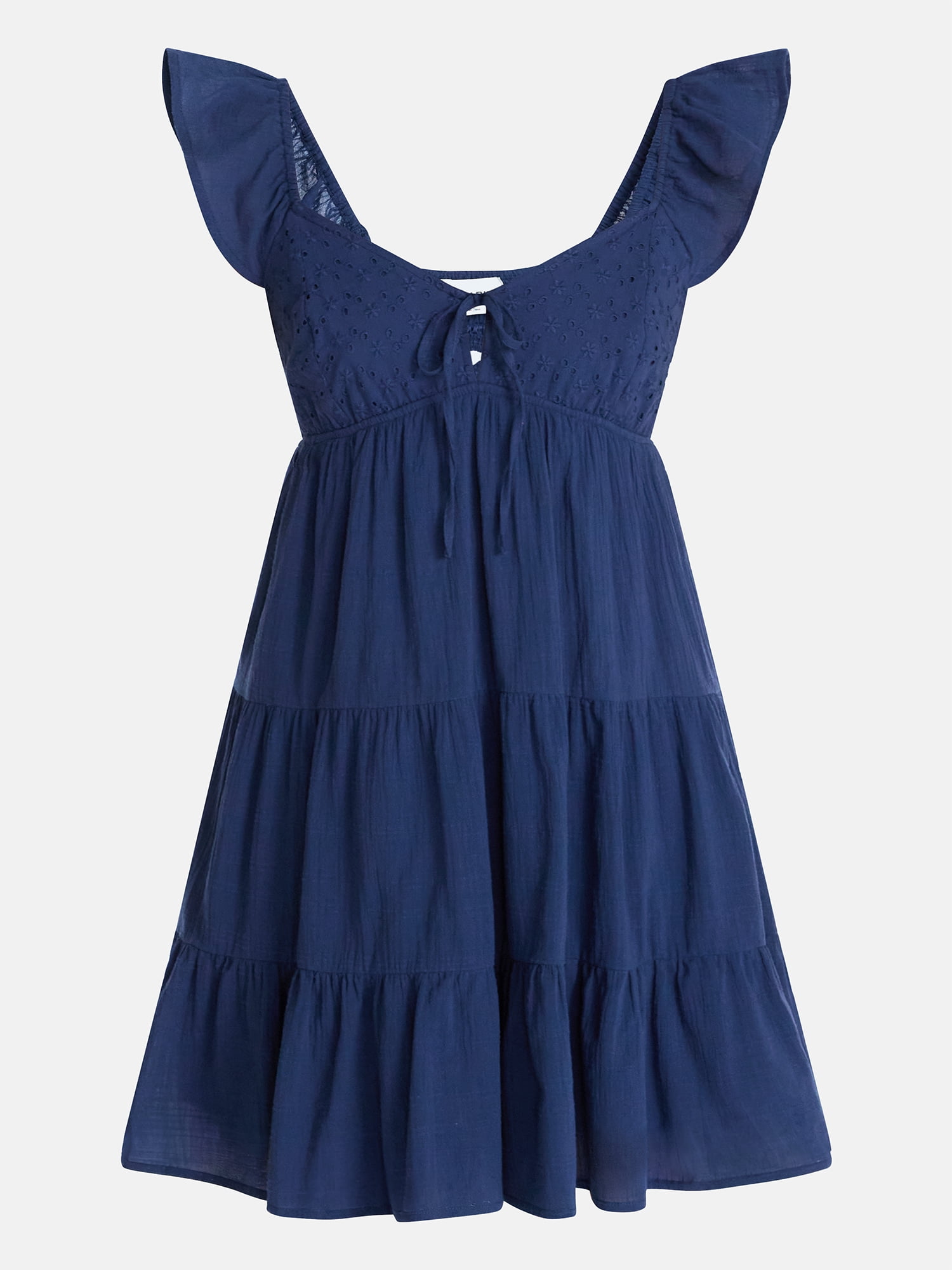 No Boundaries Tiered Cotton Dress with Flutter Sleeves, Women’s XXS-XXL