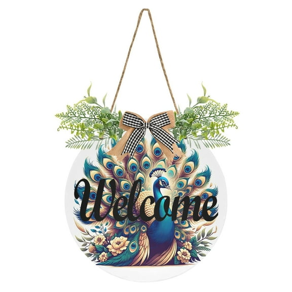 A Peacock Welcome Sign for Front Door Wreath Door Sign for Farmhouse Porch Decoration Indoor Outdoor