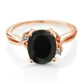 thumbnail image 2 of Gem Stone King 18K Rose Gold Plated Silver Black Onyx and White Diamond 3 Stone Ring for Women (2.53 Cttw, Oval 10X8MM, Gemstone December Birthstone, Size 9), 2 of 4