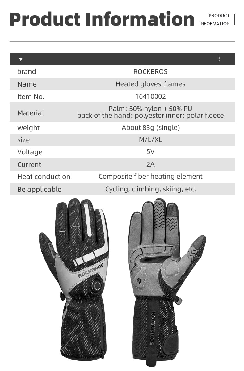 ROCKBROS Electric Winter Heating Gloves Rechargeable Thermal Mittens Cycling Gloves with Hidden Pocket Design Touchscreen Sensitive Waist Hook 3 Gear Adjustment Gloves