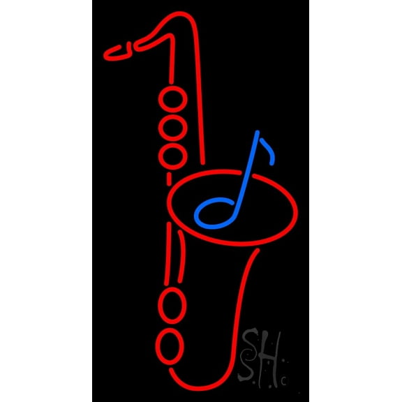 Saxophone Logo 1 LED Neon Sign 24" Tall x 13" Wide - inches Black Square Cut Acrylic Backing, with Dimmer - Premium built indoor Sign for Studio, Club, Home décor, Event, Workshop, Storefront.