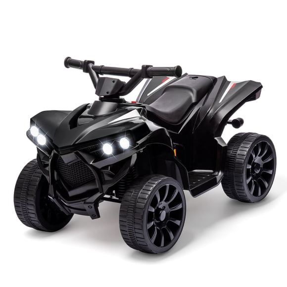 6V Electric Kids ATV Ride-On Quad – 1.8 MPH Max Speed, LED Lights, Music, Wear-Resistant Wheels, Foot Pedal, Battery Powered Vehicle for Toddlers Age 3+ – Black