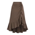 thumbnail image 3 of Women's Asymmetrical Ruffle Wrap Midi Skirts Flowy Western Cowgirl Skirts (Brown S), 3 of 6